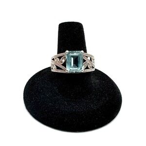 Avon Sterling Silver Blue Topaz Filigree Ring RJ Graziano Size 9